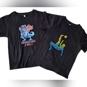 Kids Black Graphic T-Shirt with Colorful Dinosaur and Soccer Designs Size 7